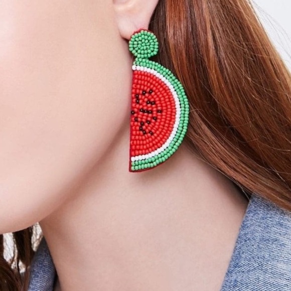 Watermelon Fruit Seed Bead Earrings - Picture 7 of 7